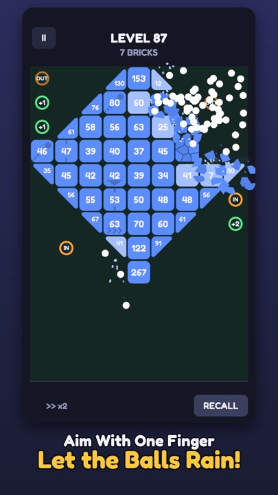 Balls bouncing through a diamond of numbered bricks